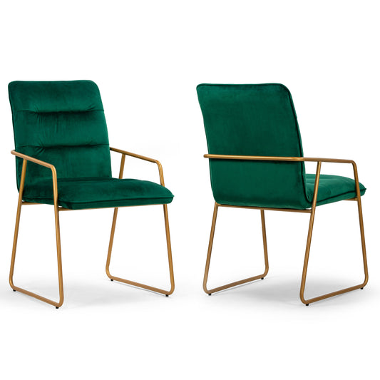 Set of 2 Ardal Green Velvet Arm Chair with Golden Metal Legs