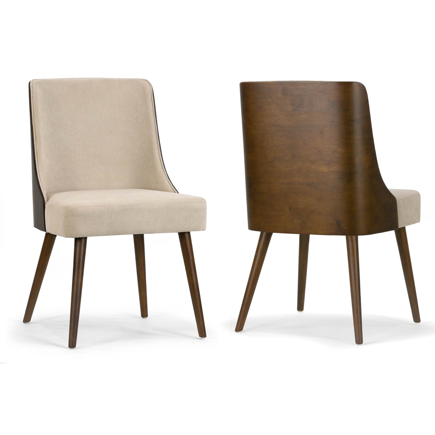 Set of 2 Asma Beige Fabric Chair with Dark Brown Bentwood Back and Solid Wood Legs