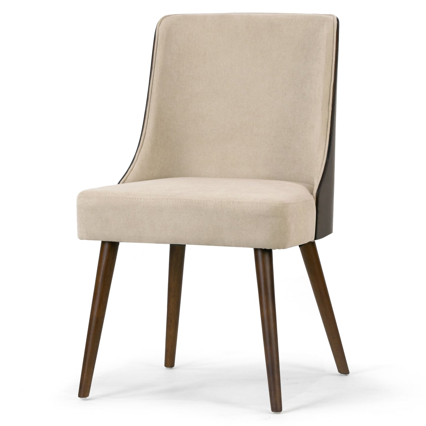 Set of 2 Asma Beige Fabric Chair with Dark Brown Bentwood Back and Solid Wood Legs