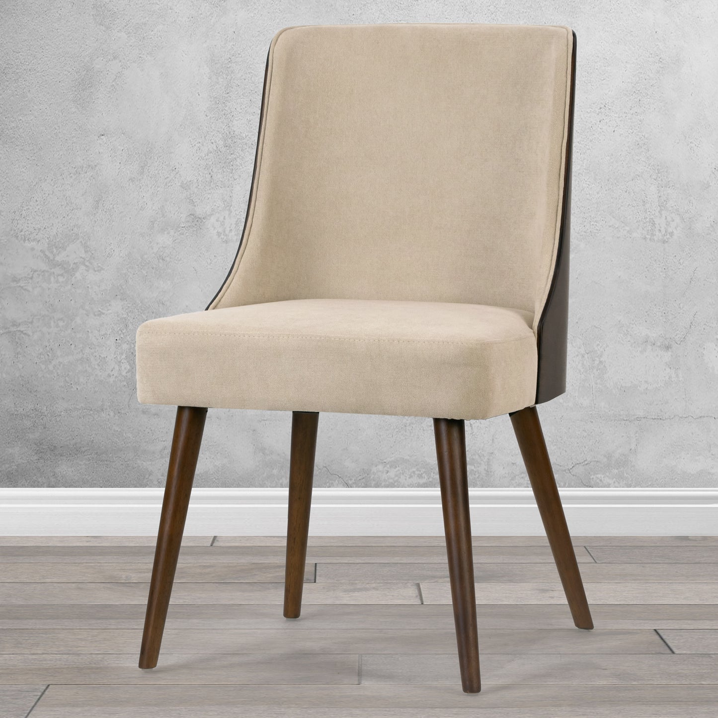 Set of 2 Asma Beige Fabric Chair with Dark Brown Bentwood Back and Solid Wood Legs