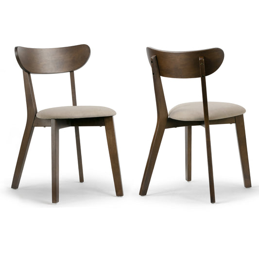 Set of 2 Aspen Dark Brown Rubberwood Dining Chair with Beige Upholstered Seat