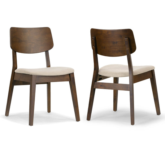 Set of 2 Astin Dark Brown Wood Chair with Beige Fabric Seat
