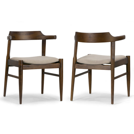 Set of 2 Atlas Retro Modern Dark Brown Wood Chair with Curved Back