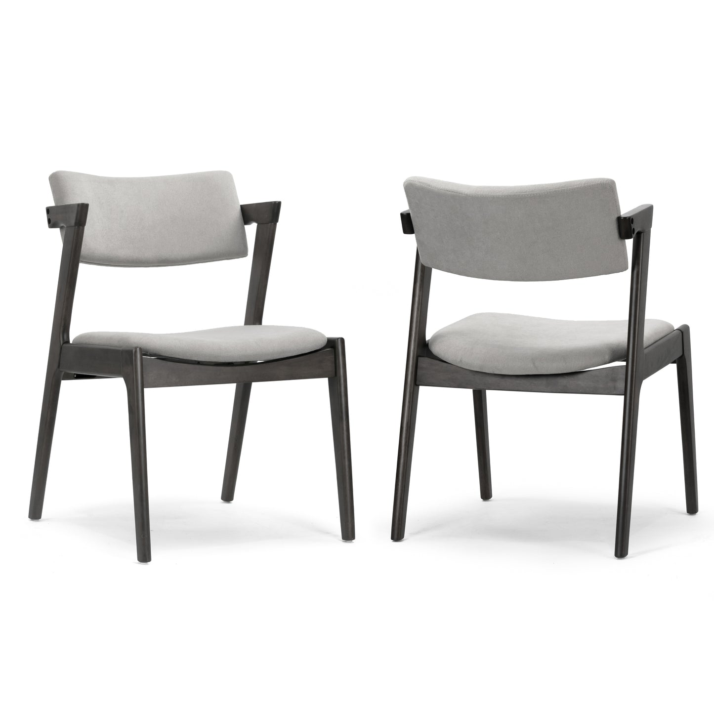 Set of 2 Auden Retro Modern Black Wood Wing Chair with Light Grey Fabric Seat