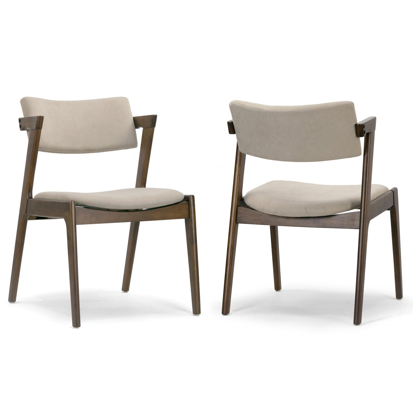 Set of 2 Auden Retro Modern Dark Brown Wood Wing Chair with Beige Fabric Seat