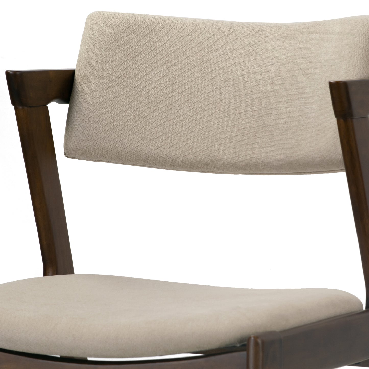 Set of 2 Auden Retro Modern Dark Brown Wood Wing Chair with Beige Fabric Seat