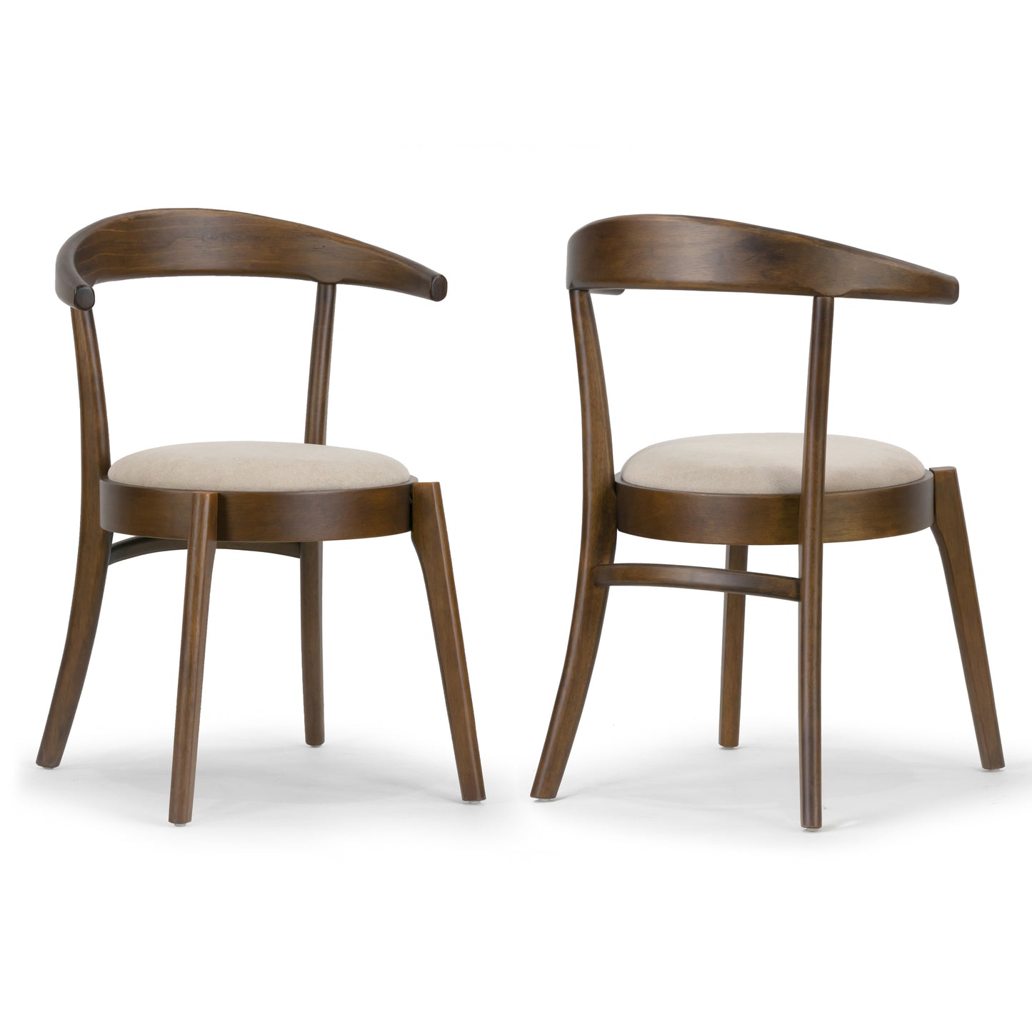 Set of 2 Audra Retro Modern Dark Brown Wood Round Chair with Curved Back