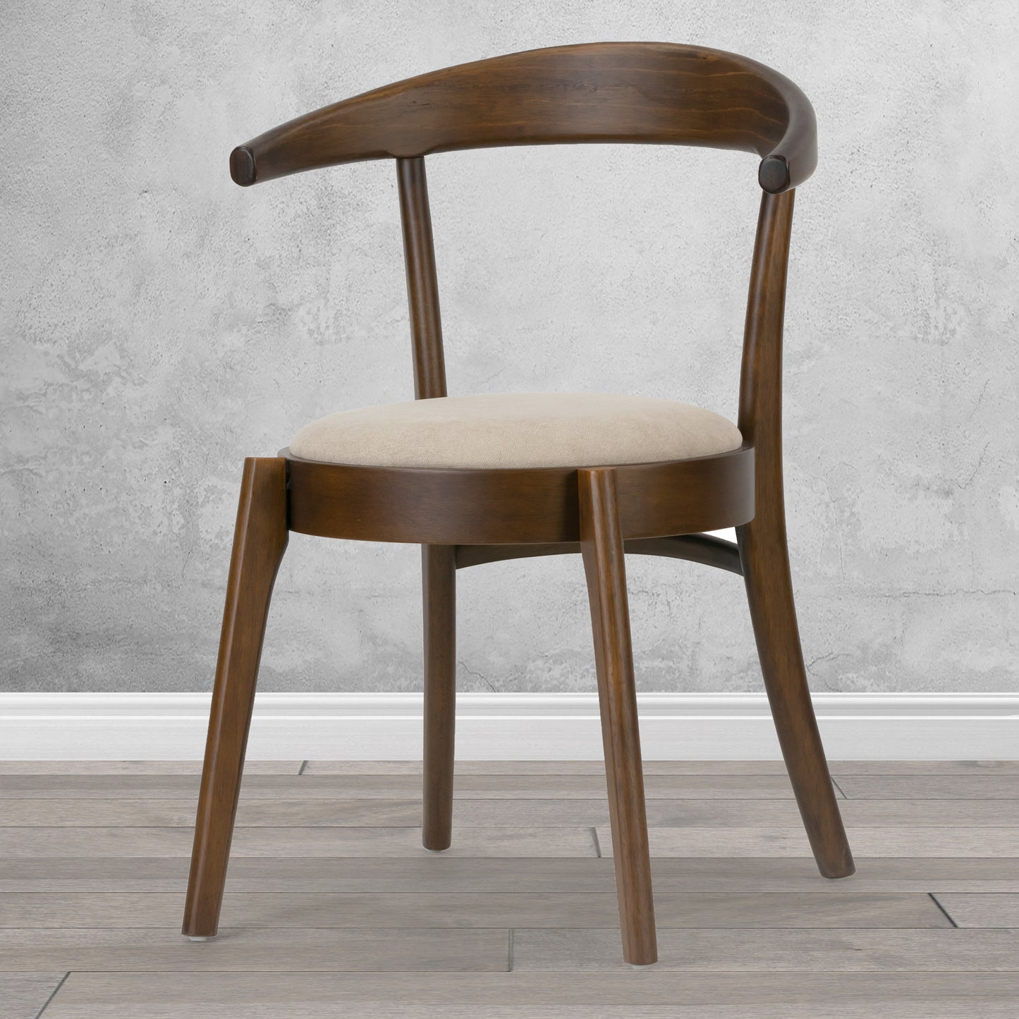 Set of 2 Audra Retro Modern Dark Brown Wood Round Chair with Curved Back