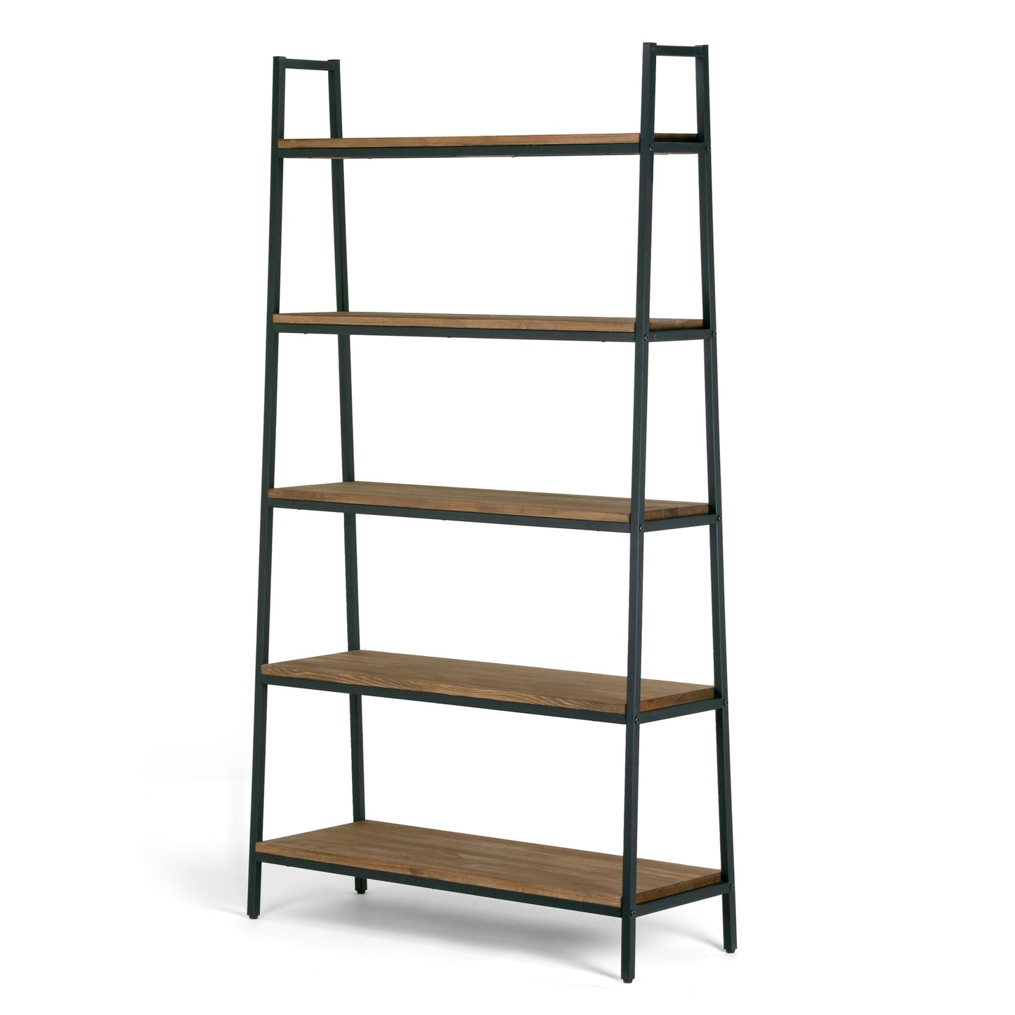 Ailis 71.5" Brown Pine Wood Metal Frame Etagere Bookcase Five-shelf Media Tower