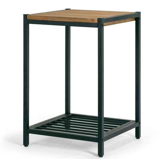 Ailis Brown Pine Wood Black Metal Frame End Table Accent Table