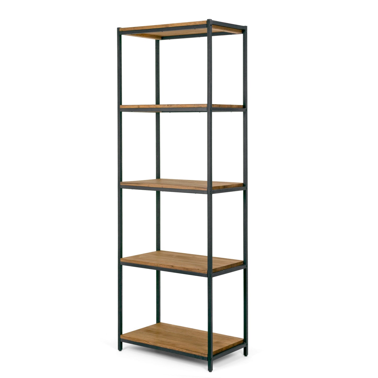 Ailis Brown 75" Pine Wood Shelf Etagere Bookcase Media Center with Metal Frame