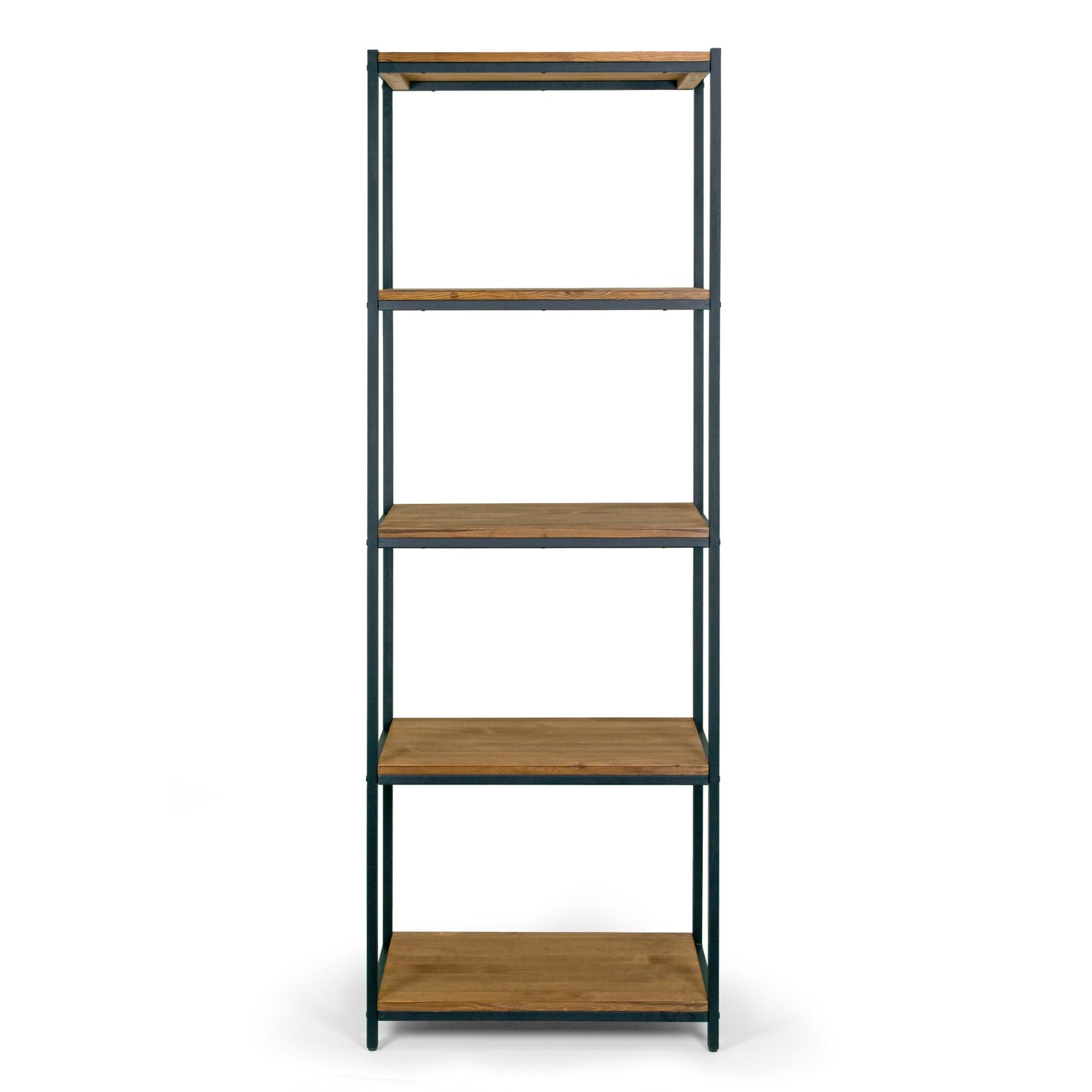 Ailis Brown 75" Pine Wood Shelf Etagere Bookcase Media Center with Metal Frame