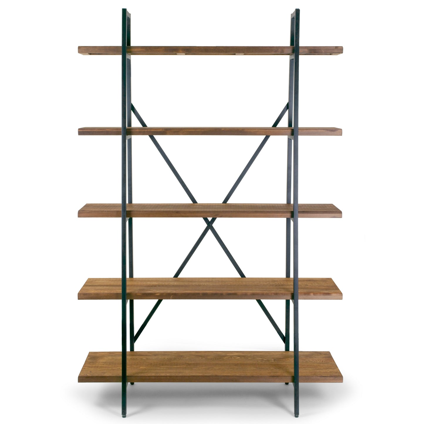 Ailis 71.5" Leaning Etagere Brown Pine Wood Metal Frame Bookcase Five-shelf Media Tower