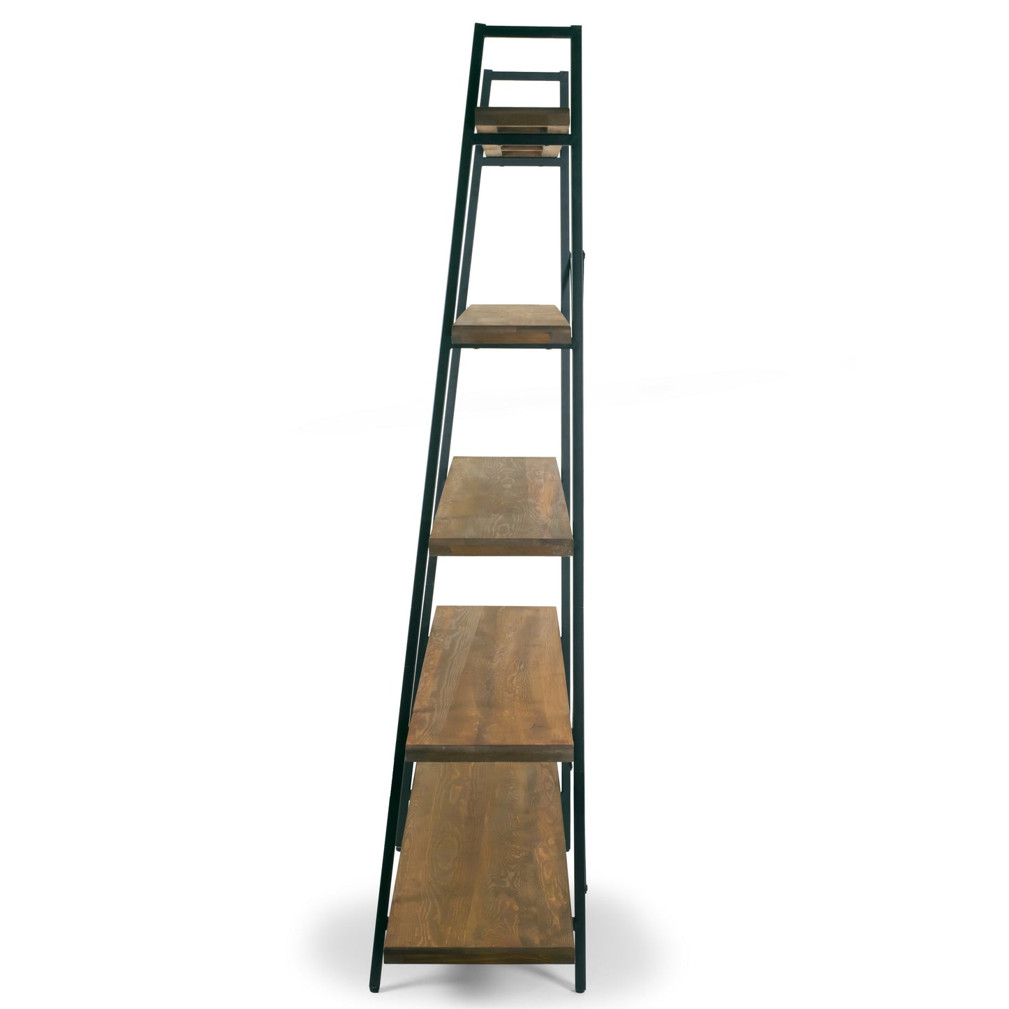 Ailis 71.5" Leaning Etagere Brown Pine Wood Metal Frame Bookcase Five-shelf Media Tower