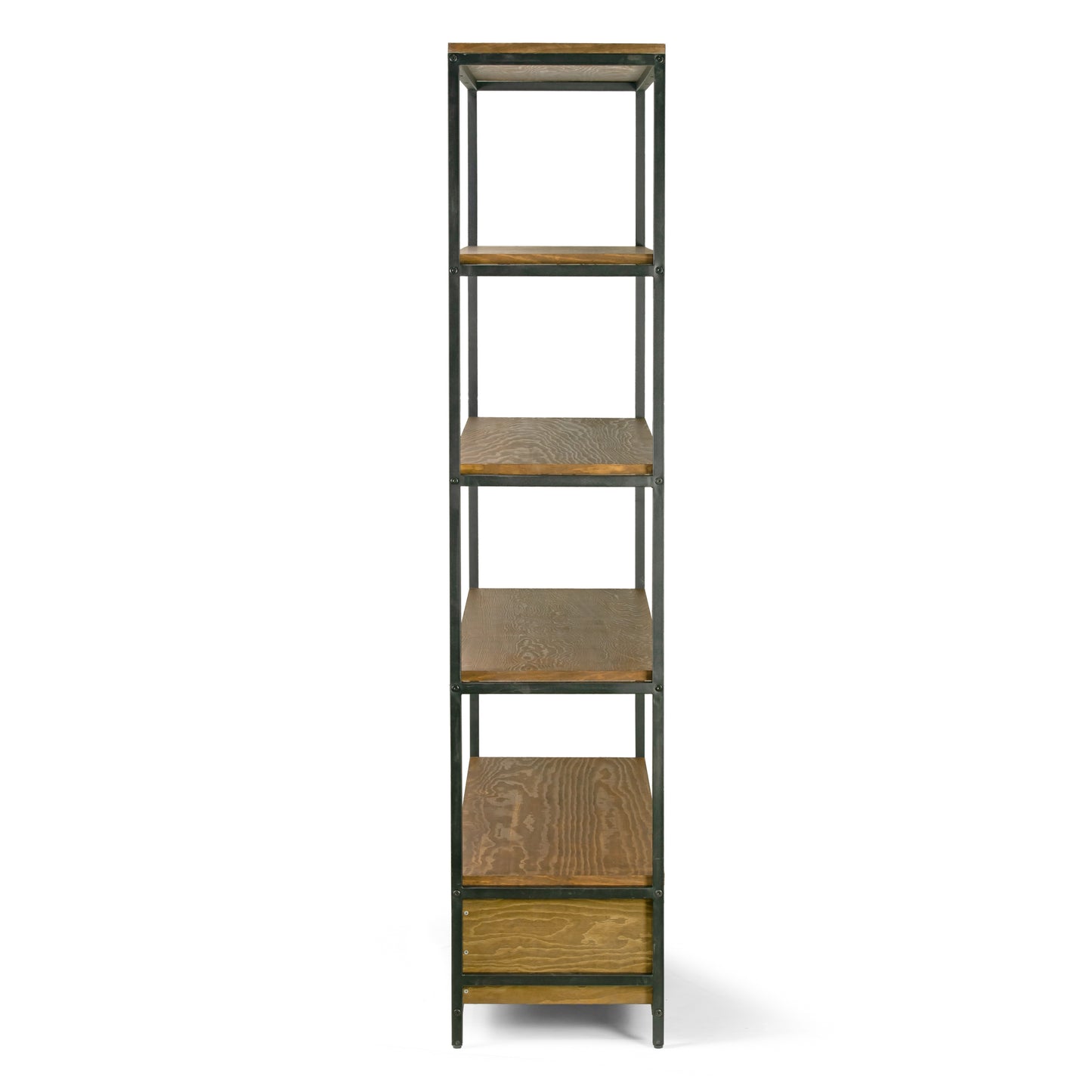 Alta Brown Pine Wood Display Shelf Etagere Metal Frame Bookcase with Drawers