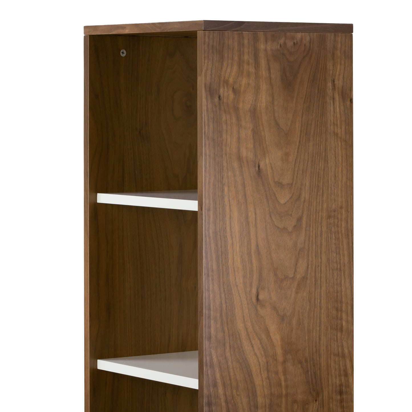 Alya Scandinavian Style Walnut Finish Bookcase Media Tower with Contrasting White Drawer