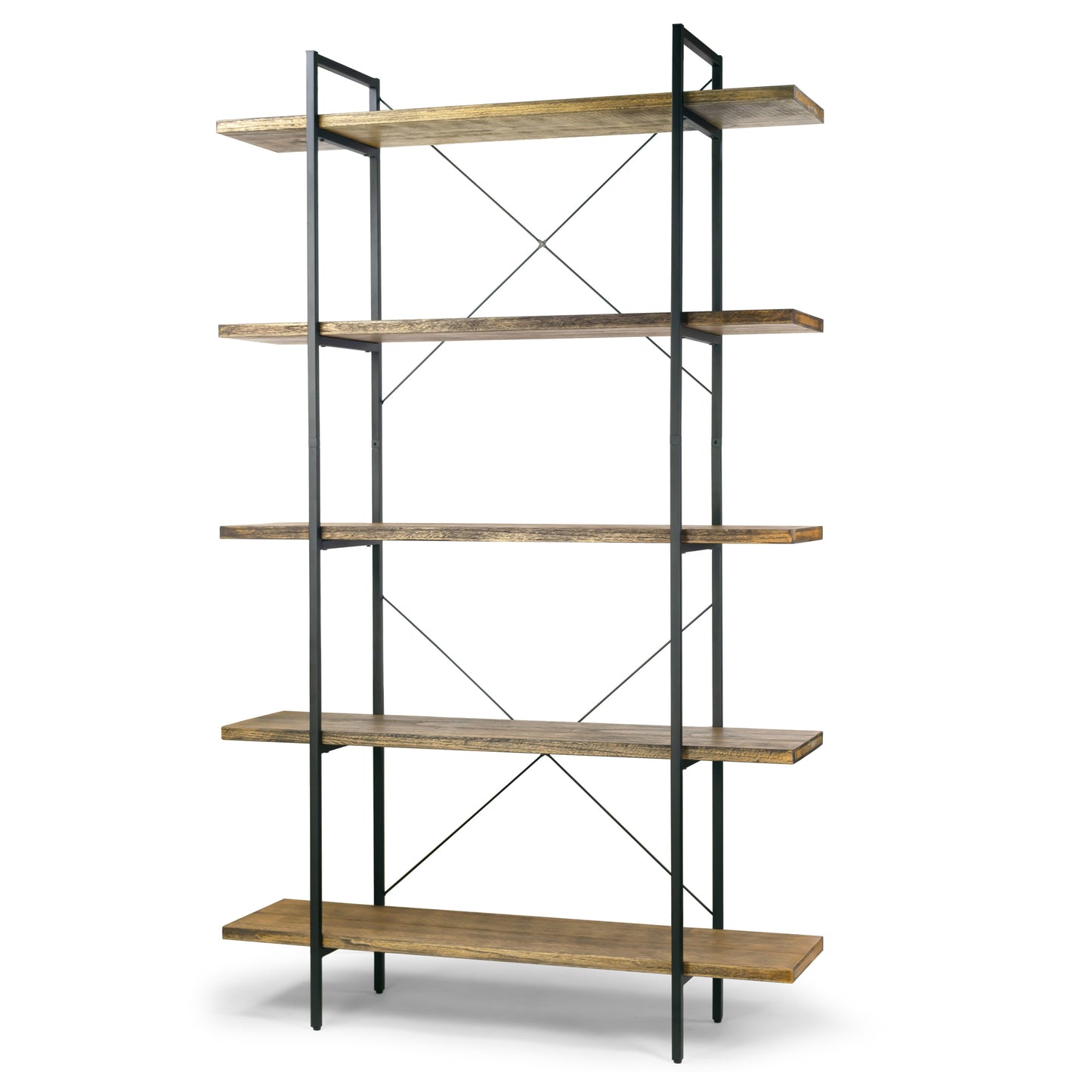 Amrit 84.5” Wood Shelf Metal Frame Etagere Bookcase Five-shelf Media Center