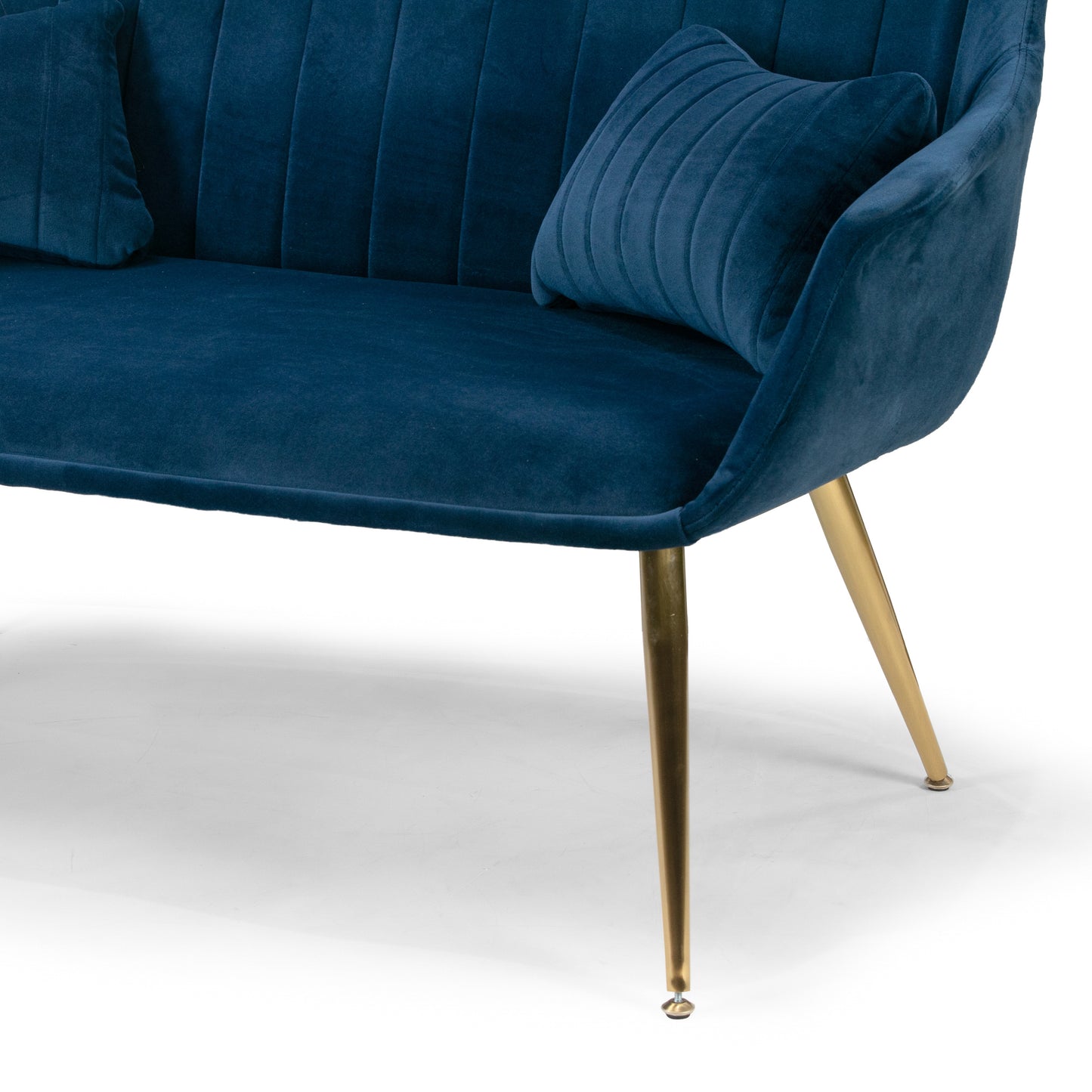 Angela Blue Velvet Loveseat with Golden Metal Legs Stitching Accent