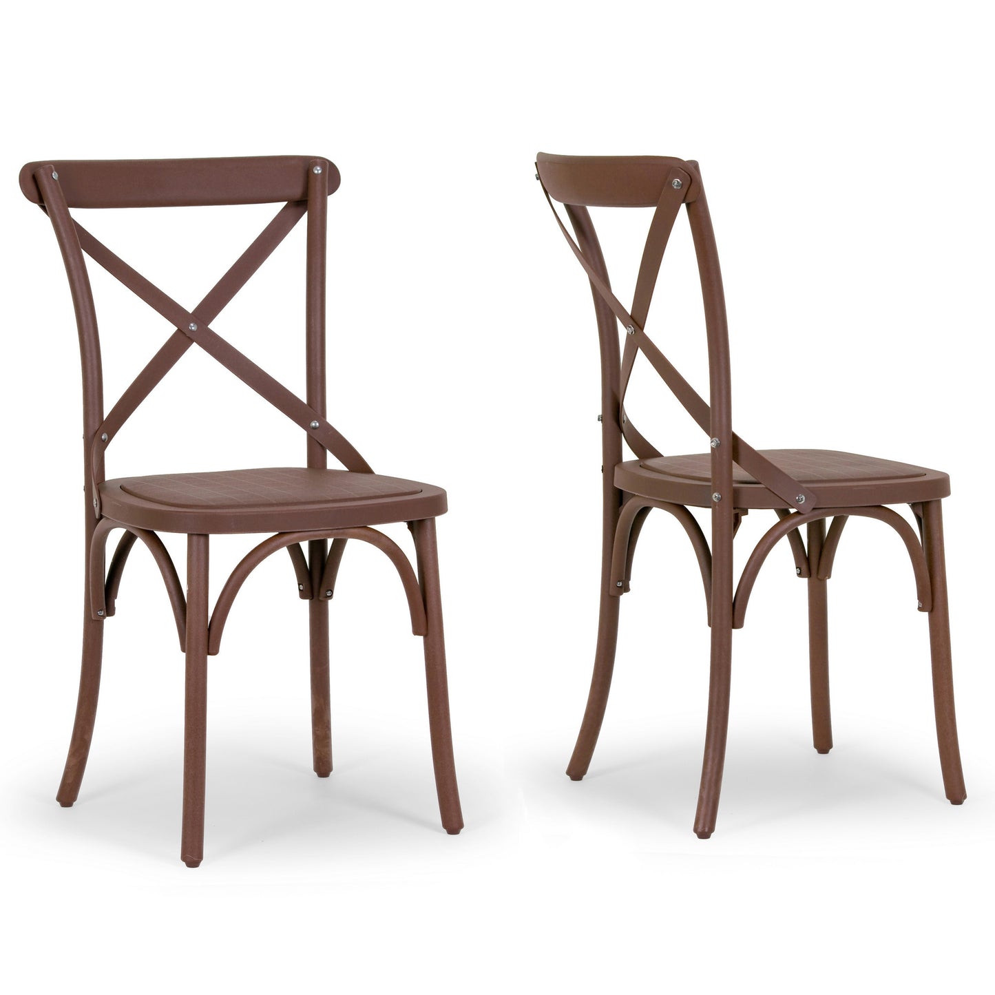 Set of 2 Aleah Outdoor Indoor Dining Chair Cross Back Chairs in Brown