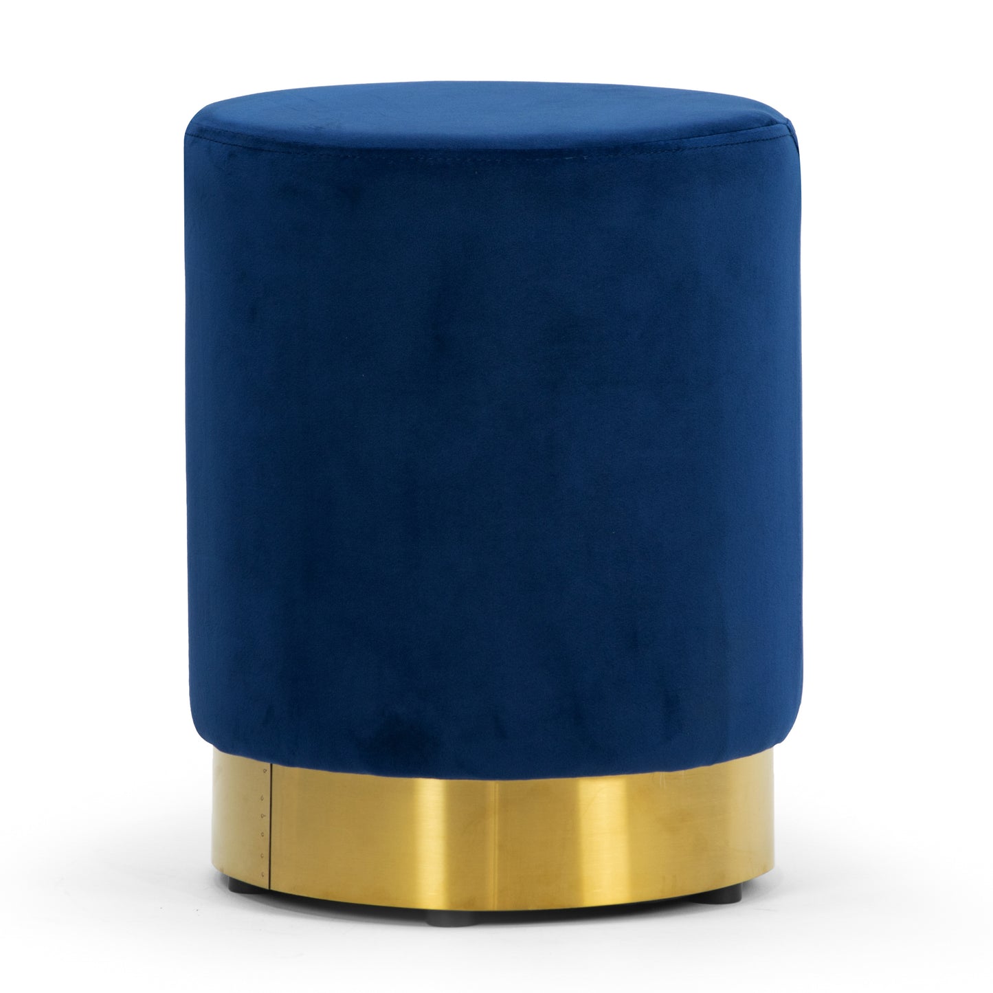 Anna Blue Velvet Round Footstool Ottoman with Golden Accent Base Small Size