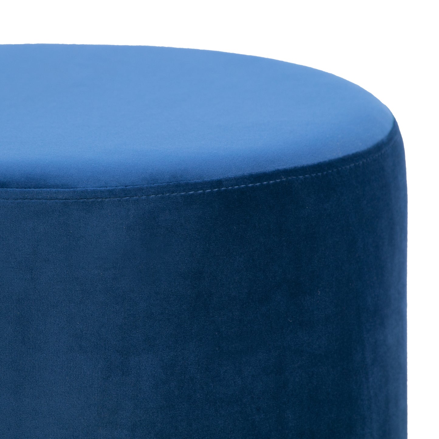 Anna Blue Velvet Round Footstool Ottoman with Golden Accent Base Small Size