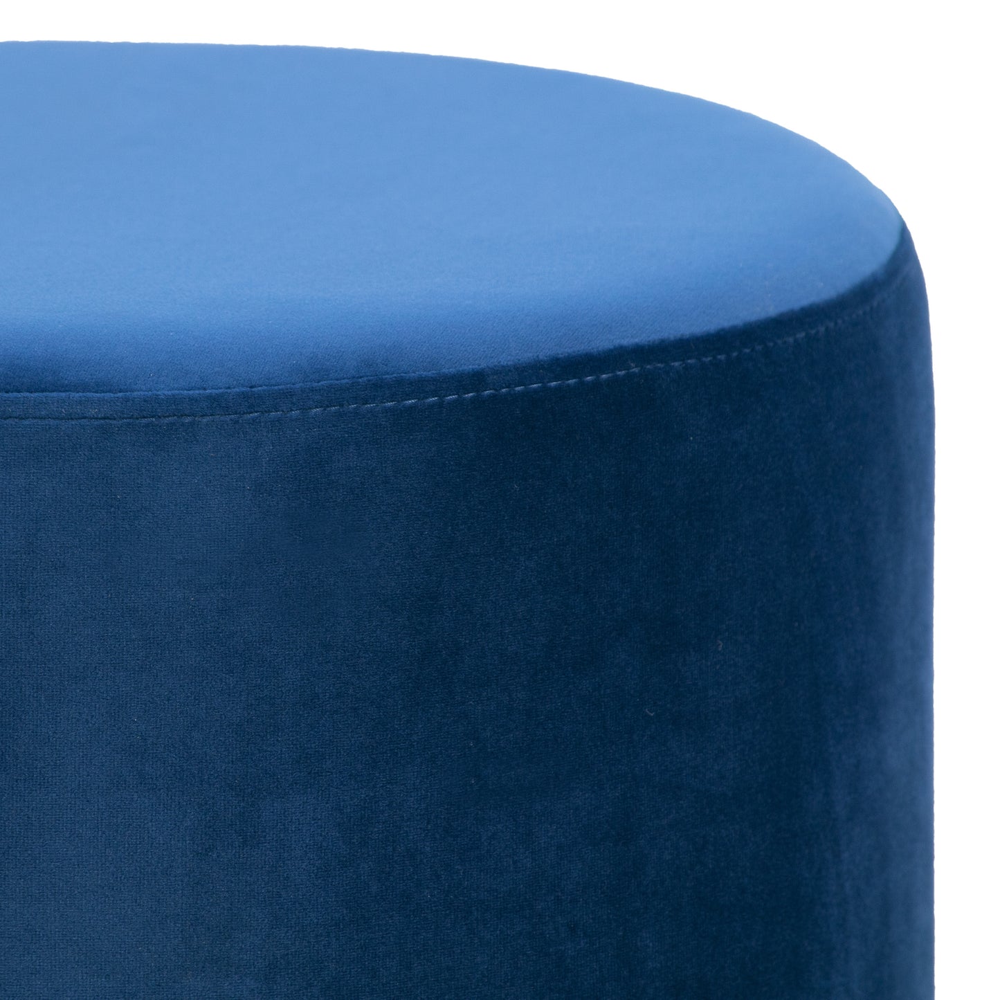 Anna Blue Velvet Round Footstool Ottoman with Golden Accent Base Medium Size