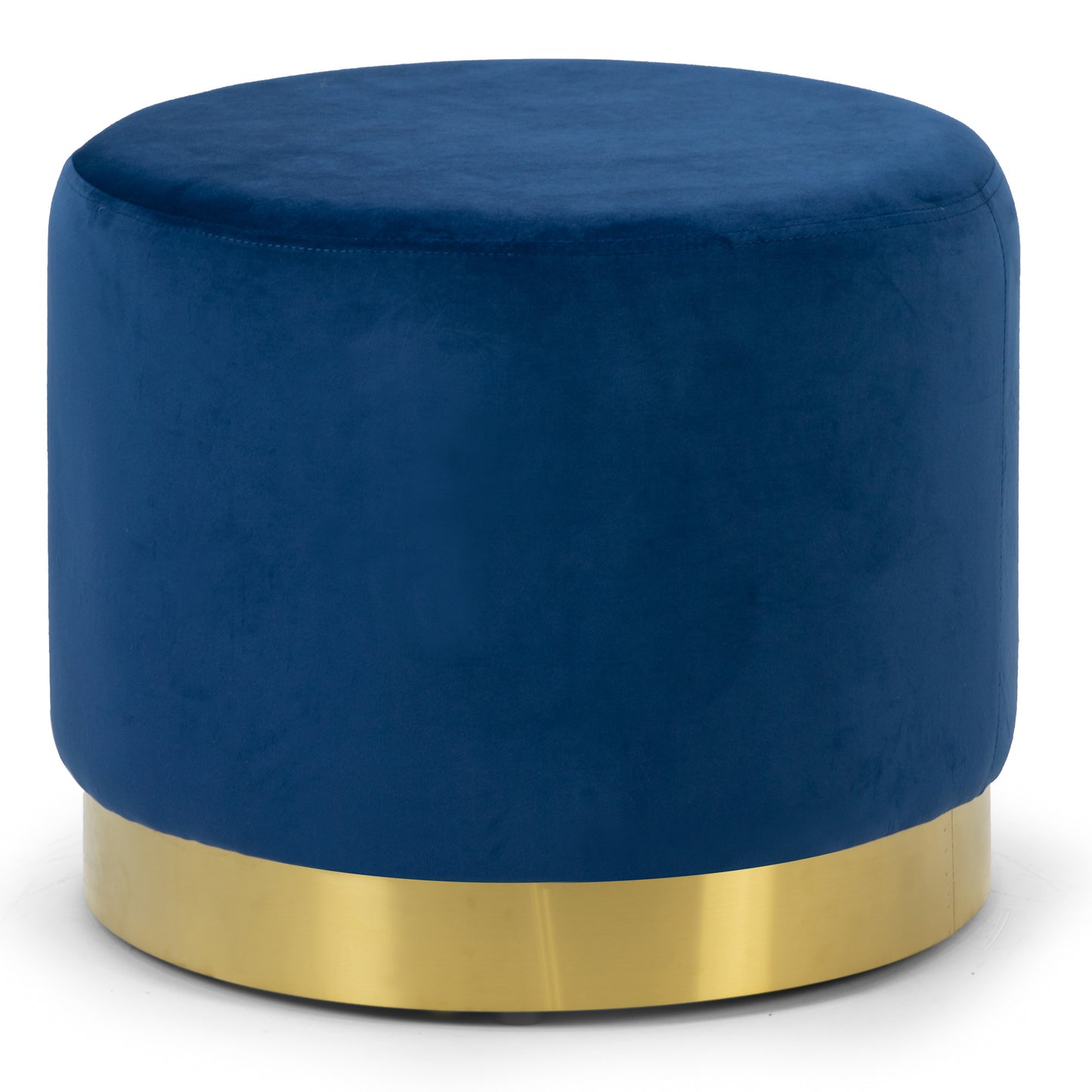 Anna Blue Velvet Round Footstool Ottoman with Golden Accent Base Large Size