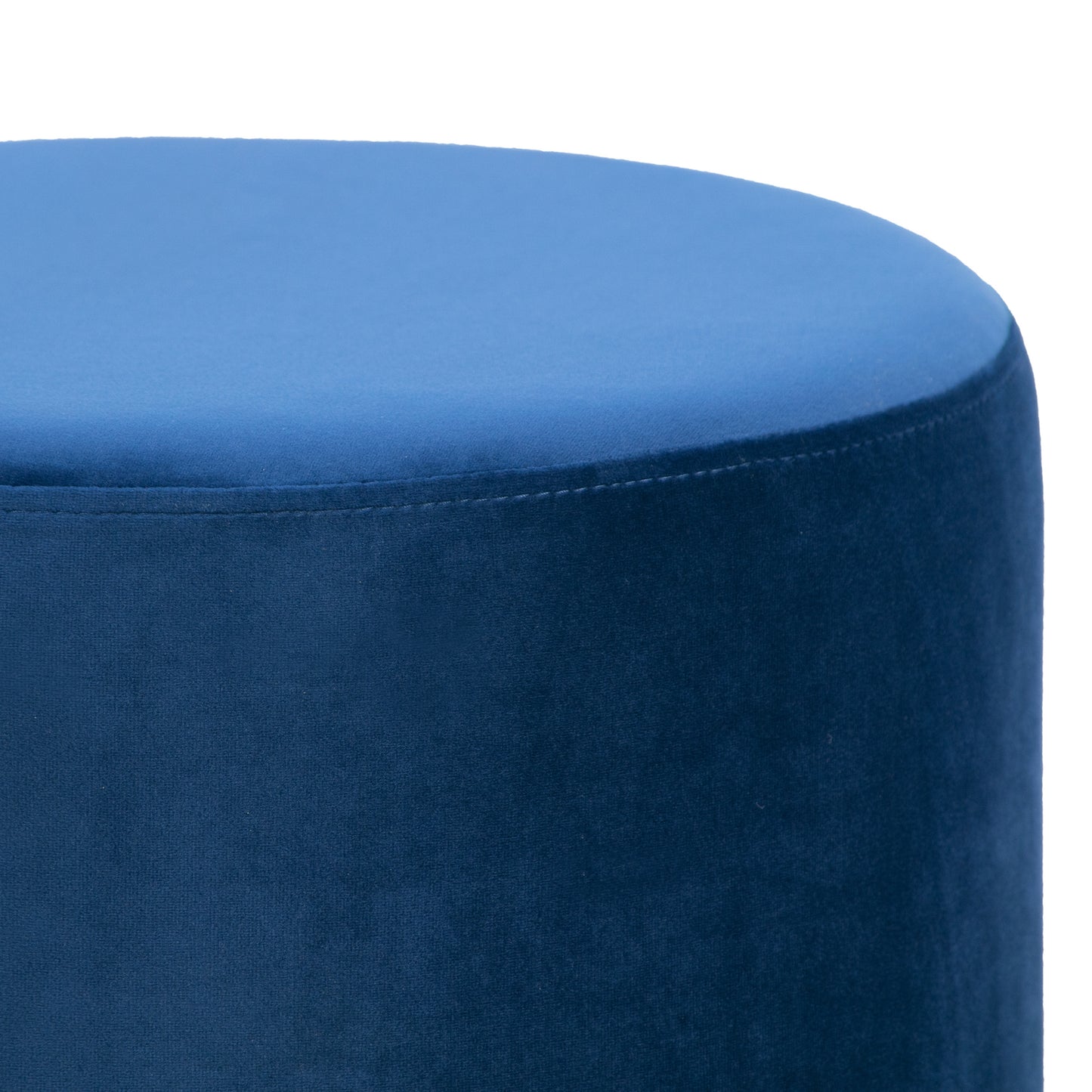 Anna Blue Velvet Round Footstool Ottoman with Golden Accent Base Large Size