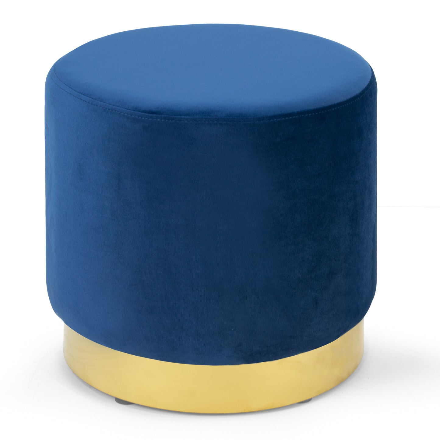 Anna Blue Velvet Round Footstool Ottoman with Golden Accent Base Small-Medium Set