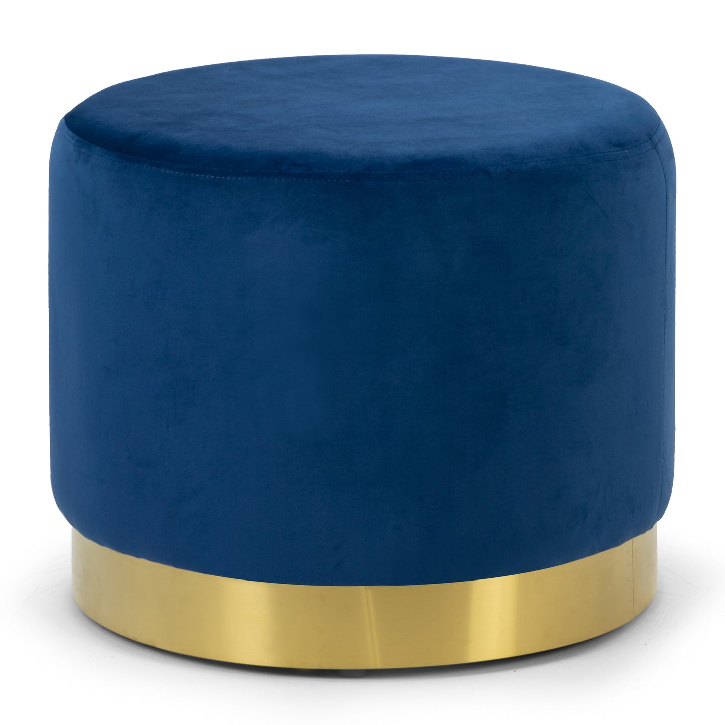 Anna Blue Velvet Round Footstool Ottoman with Golden Accent Base Medium-Large Set