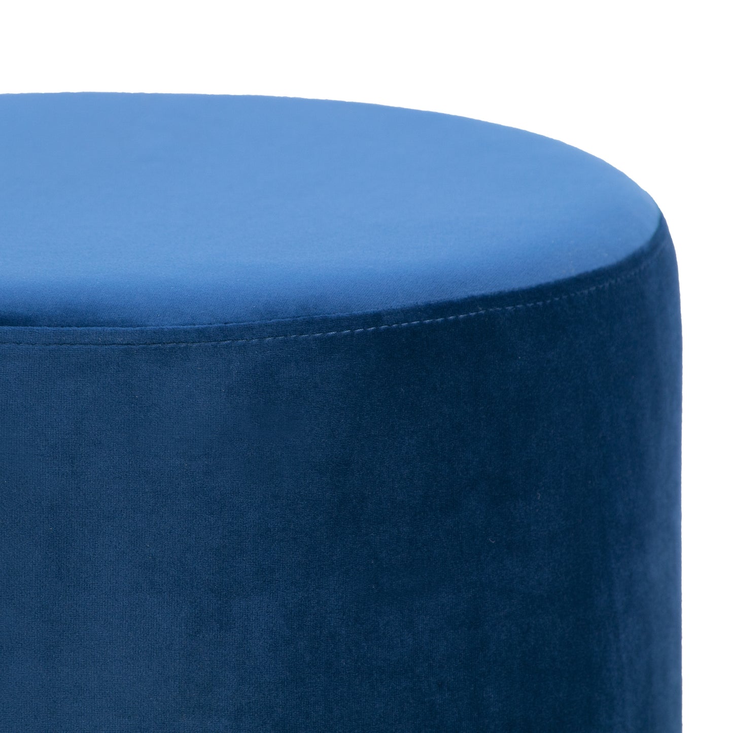 Anna Blue Velvet Round Footstool Ottoman with Golden Accent Base Medium-Large Set