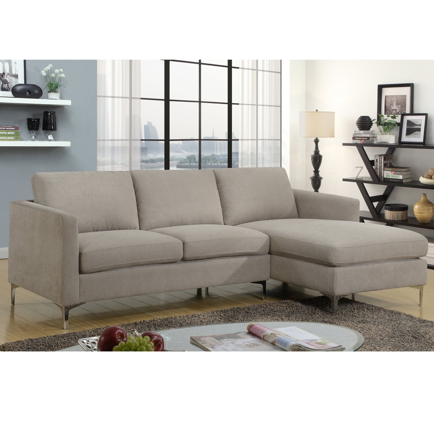Alina Modern Sandy Grey Fabric Sectional Sofa with Removable Cushions