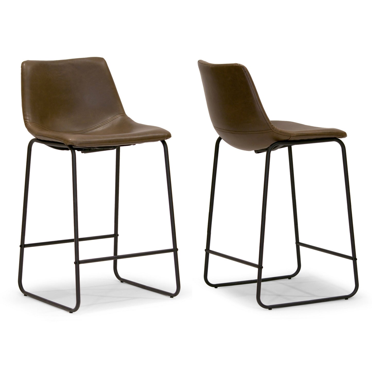 Adan Iron Frame Dark Brown PU Leather Counter Stool (Set of 2)