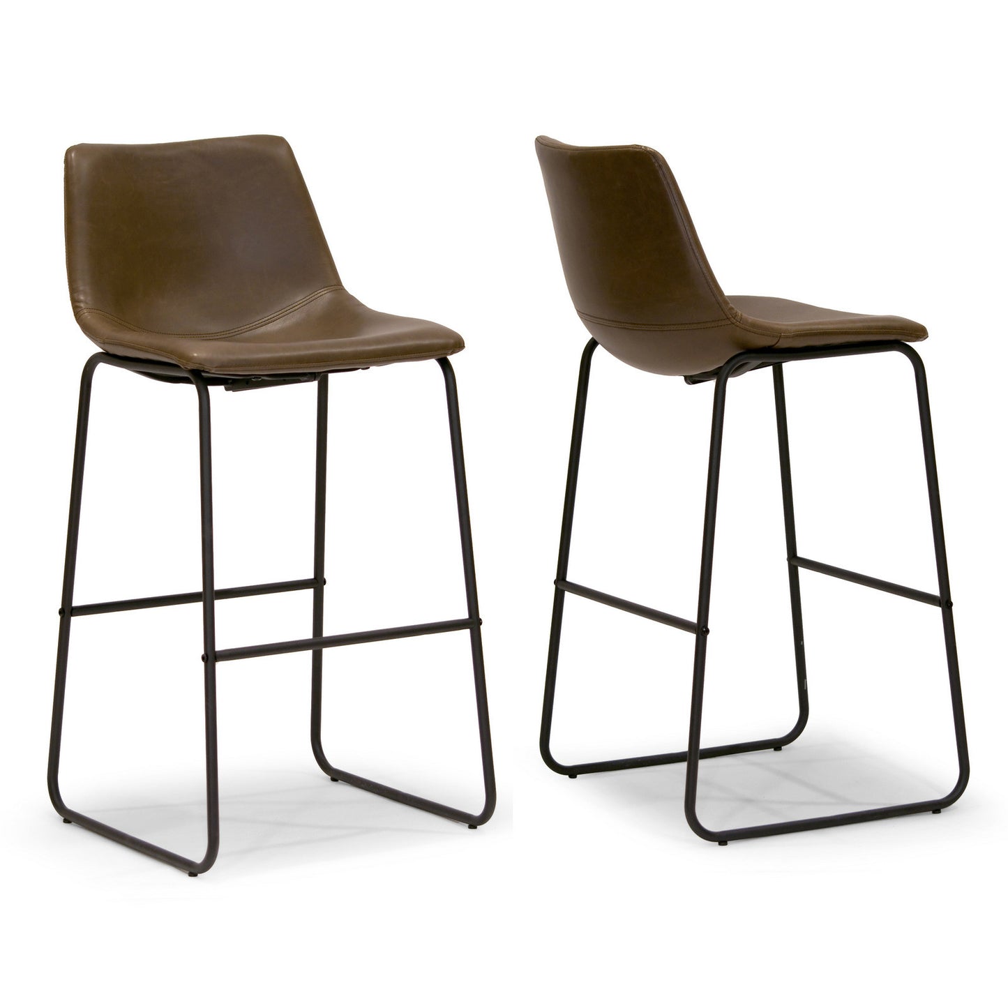 Adan Iron Frame Dark Brown PU Leather Bar Stool (Set of 2)