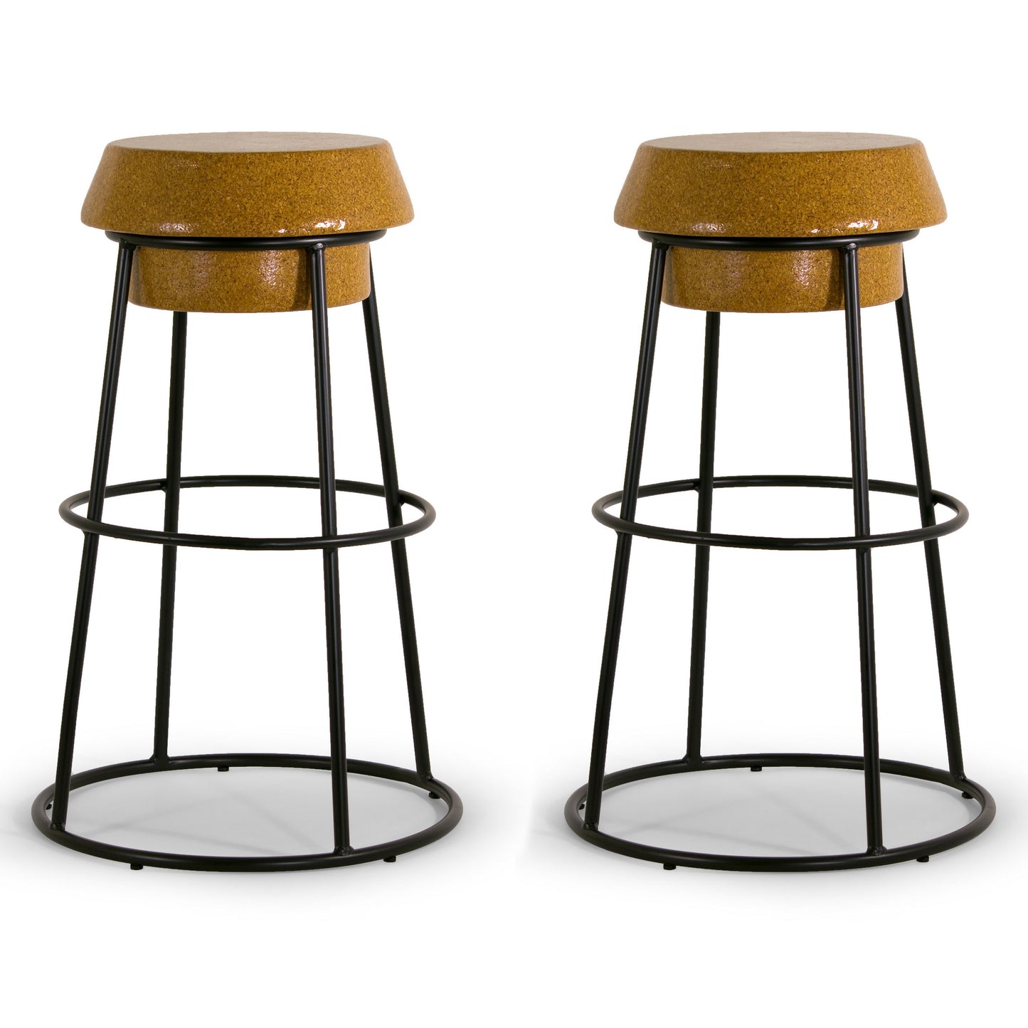 Set of 2 Happy Brown Wood Wine Cork Bar Stool with Black Iron Frame