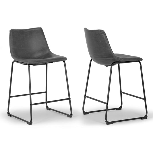 Set of 2 Adan Iron Frame Vintage Grey Faux Leather Counter Stool