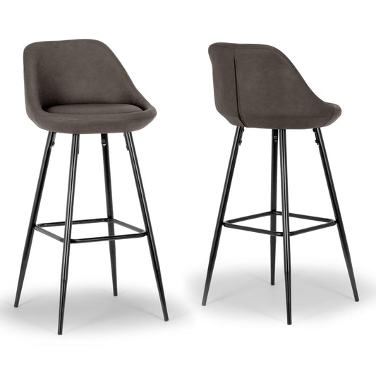 Set of 2 Aldis Brown Faux Leather Barstool with Black Metal Legs and Decorative Zipper