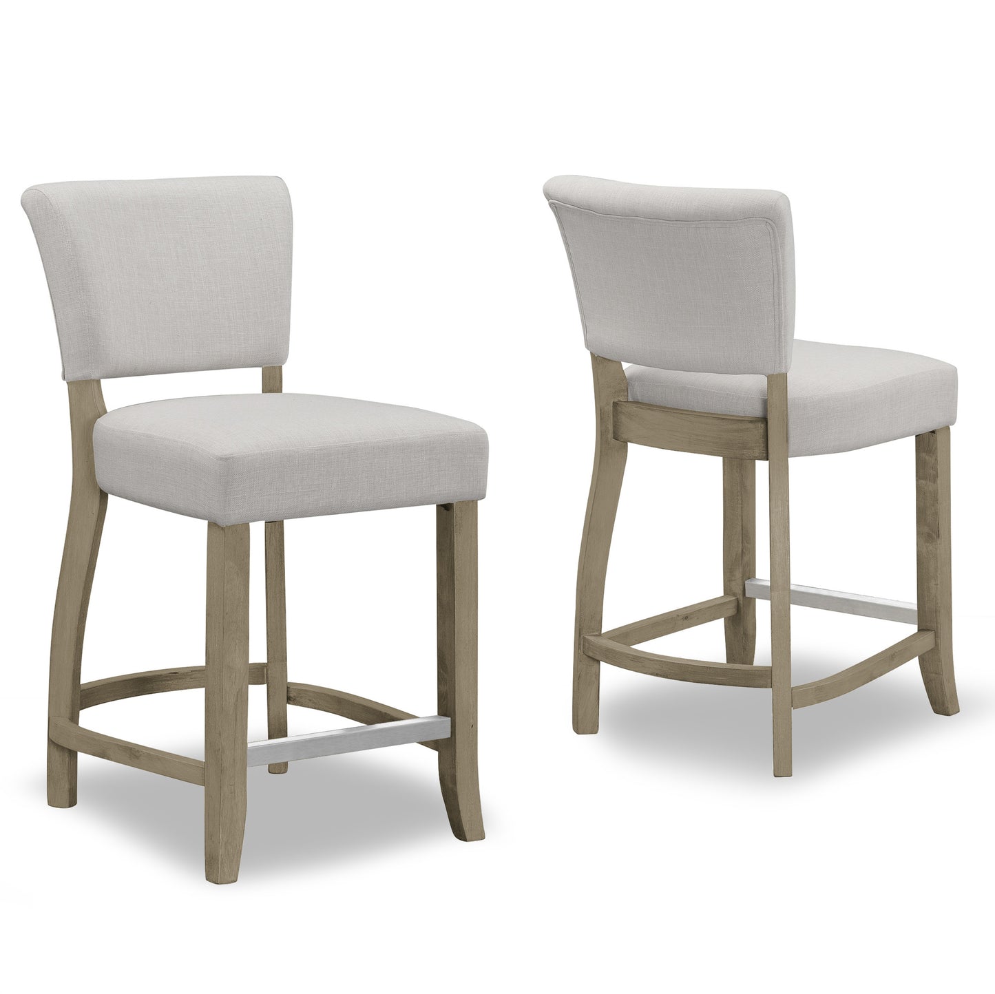 Set of 2 Aleck Beige Fabric Counter Stool with Antique Finish Wood Legs