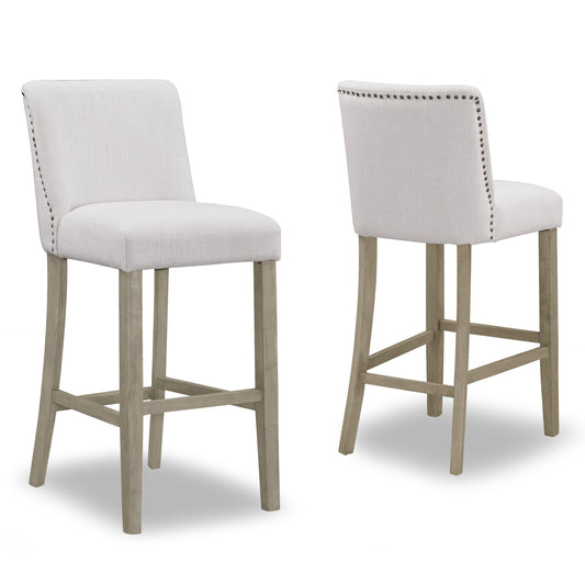 Set of 2 Aleco Beige Fabric Bar Stool with Metal Nail Head Accents