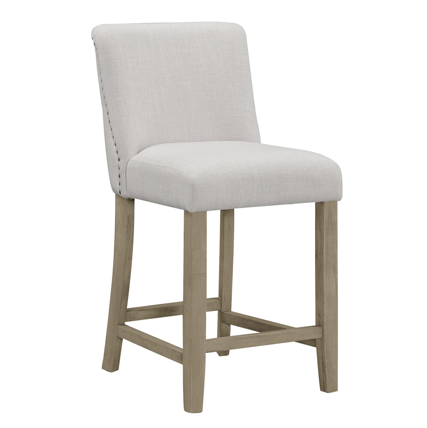 Set of 2 Aleco Beige Fabric Counter Stool with Metal Nail Head Accents