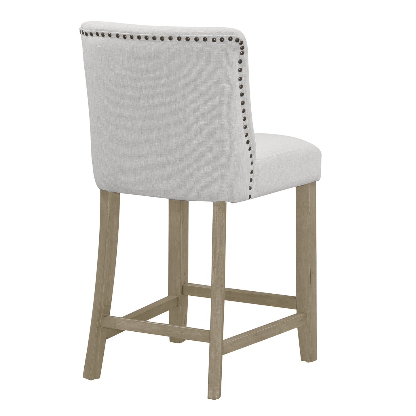 Set of 2 Aleco Beige Fabric Counter Stool with Metal Nail Head Accents