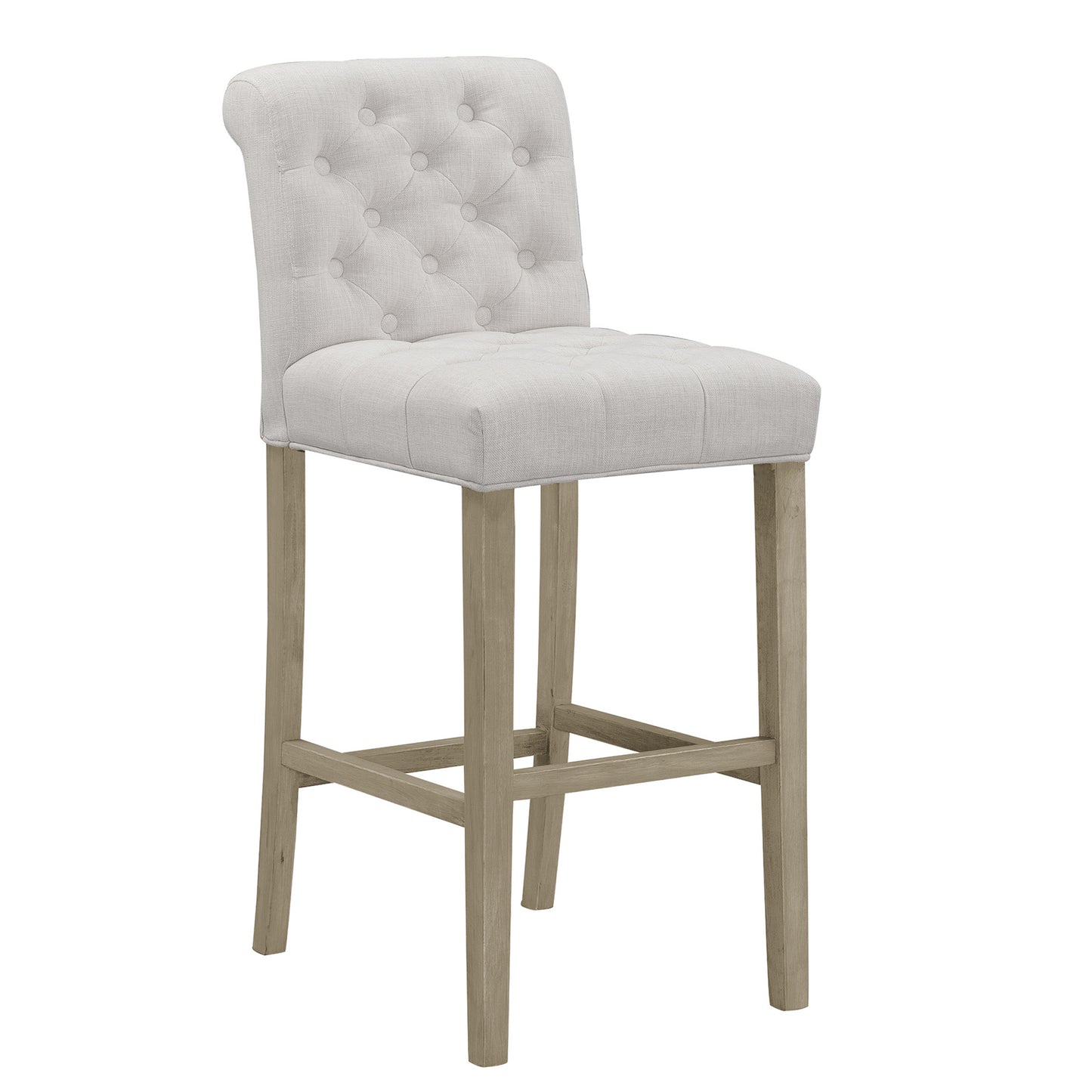 Set of 2 Aleen Beige Fabric Bar Stool with Roll Back Design and Tufted Buttons