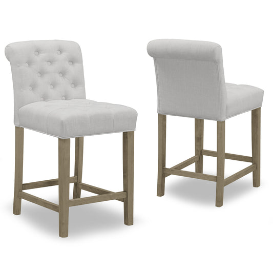 Set of 2 Aleen Beige Fabric Counter Stool with Roll Back Design and Tufted Buttons