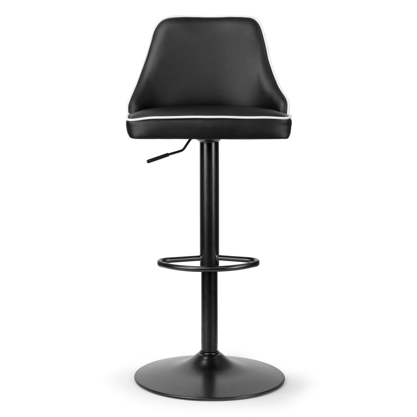 Set of 2 Alston Black Adjustable Height Swivel Bar Stool with White Piping
