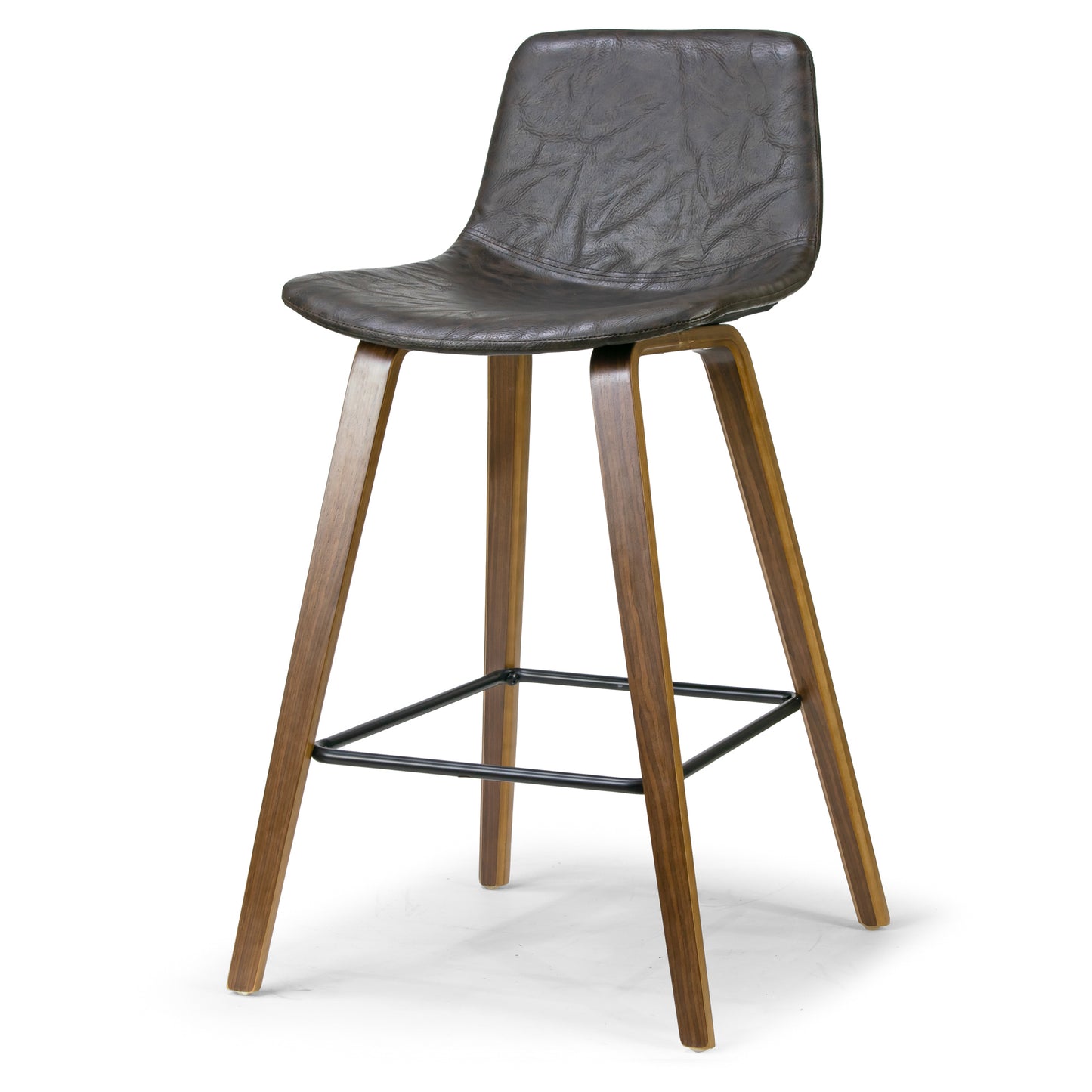 Set of 2 Alyn Modern Brown Barstool with Walnut Finish plywood Legs and Metal Footrest