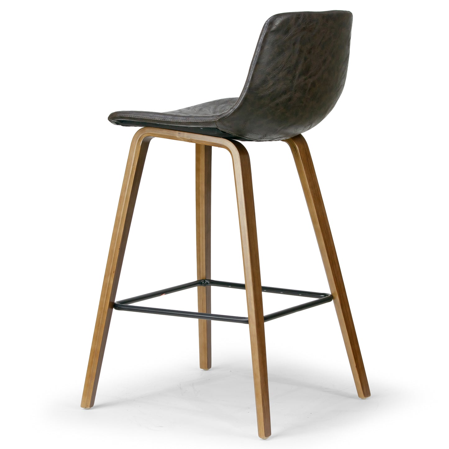 Set of 2 Alyn Modern Brown Barstool with Walnut Finish plywood Legs and Metal Footrest