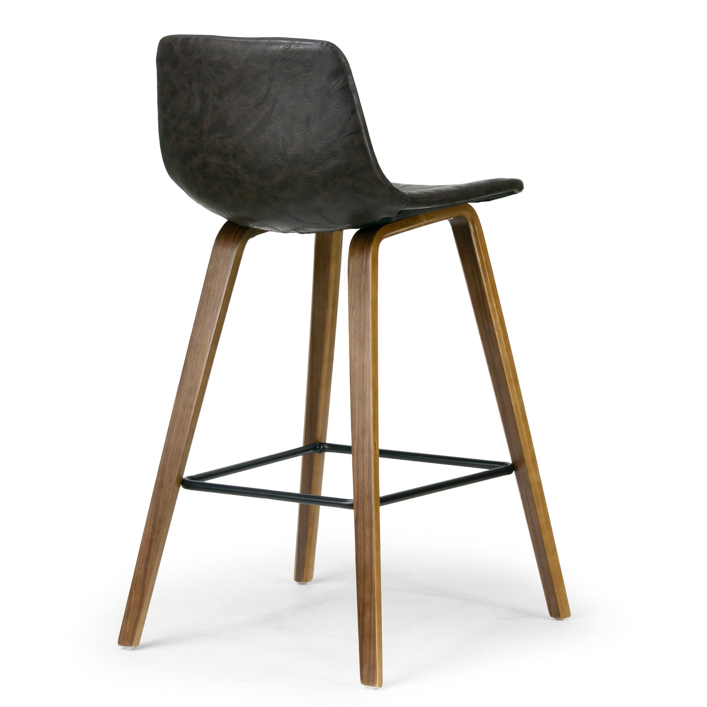 Set of 2 Alyn Modern Brown Barstool with Walnut Finish plywood Legs and Metal Footrest