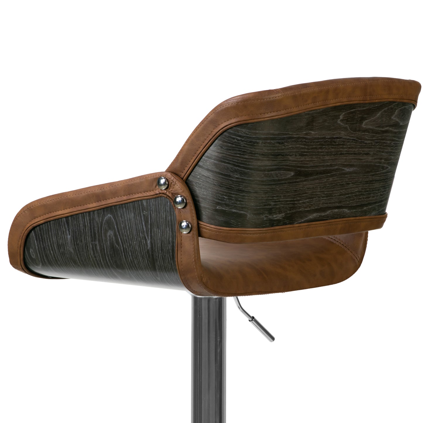 Amabel Brown Upholstered Adjust Height Barstool with Grey Bentwood Accent Back