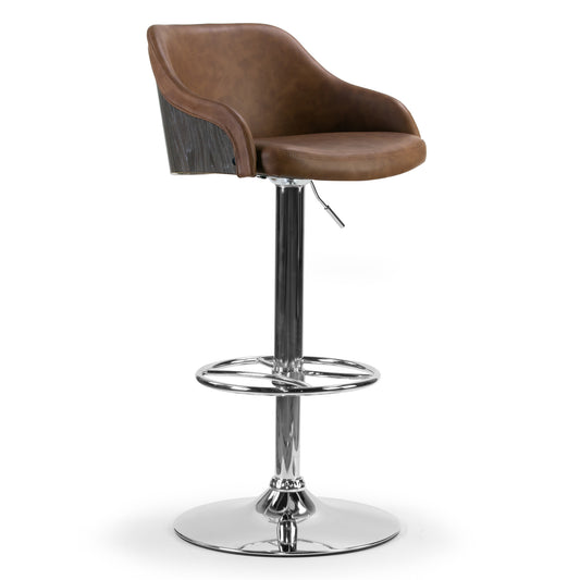 Amada Brown Upholstered Adjustable Height Barstool with Grey Plywood Back