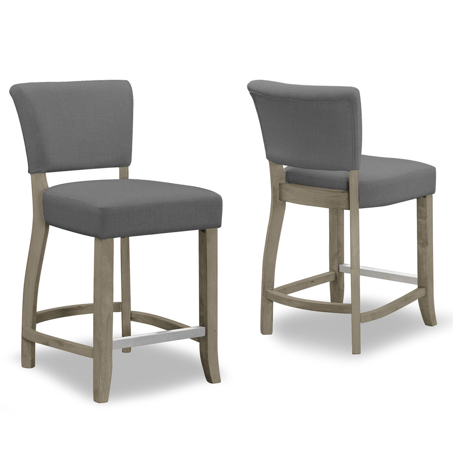 Set of 2 Aleck Grey Fabric Counter Stool with Antique Finish Wood Legs